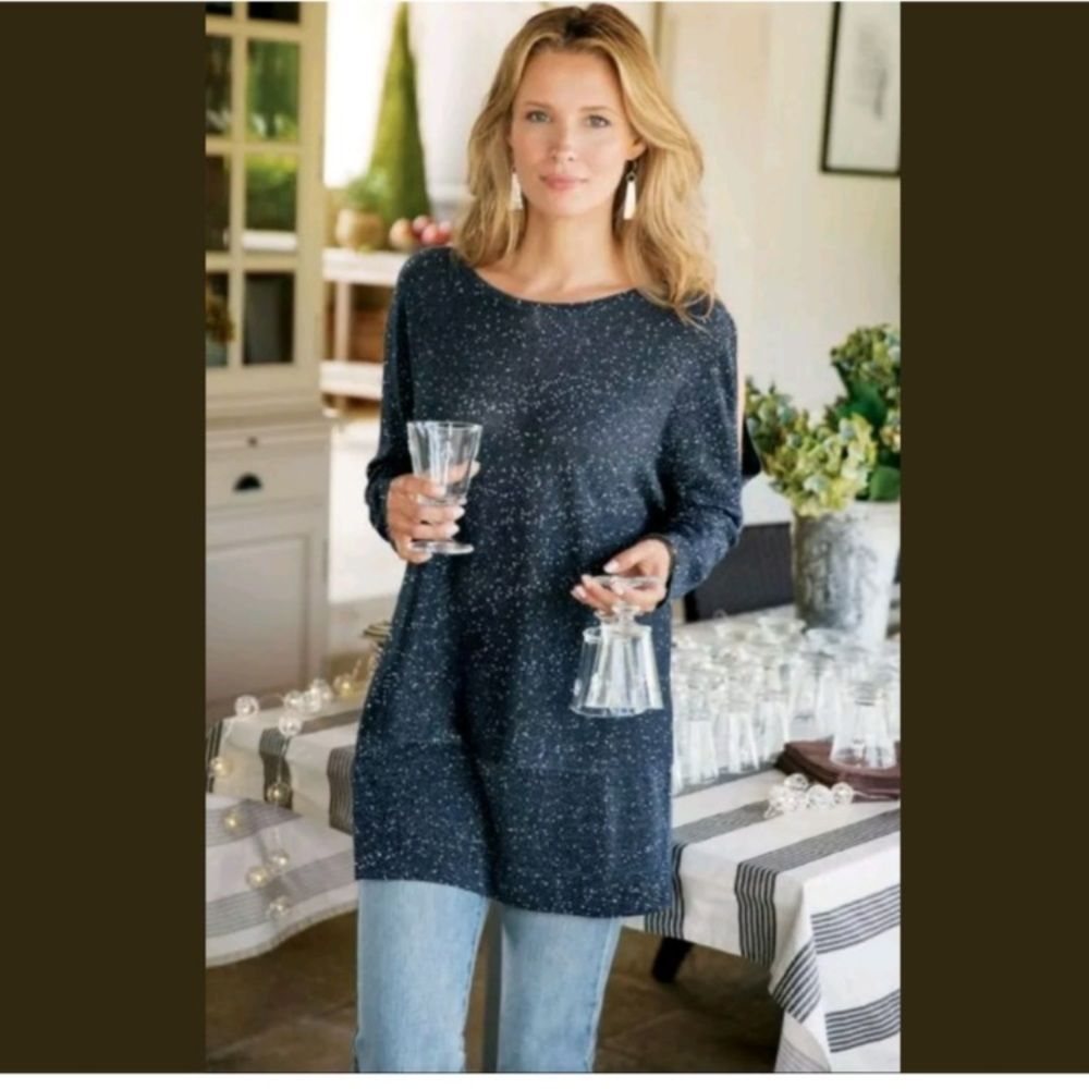 NWT Soft Surroundings Eudora Woven Cold Shoulder Twinkle Sweater in Navy size 1X - Picture 10 of 10